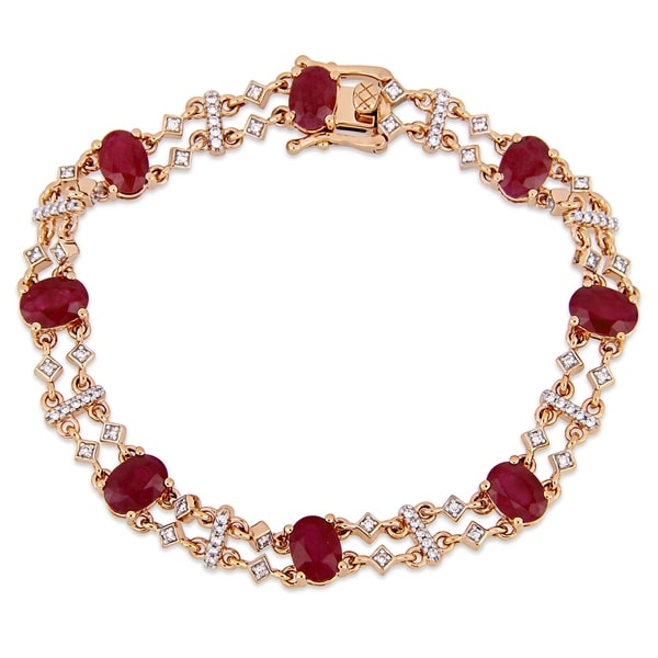 Shop Miadora 14k Rose Gold Ruby and 3/8ct TDW Diamond Station Bracelet - On Sale - Free Shipping ...