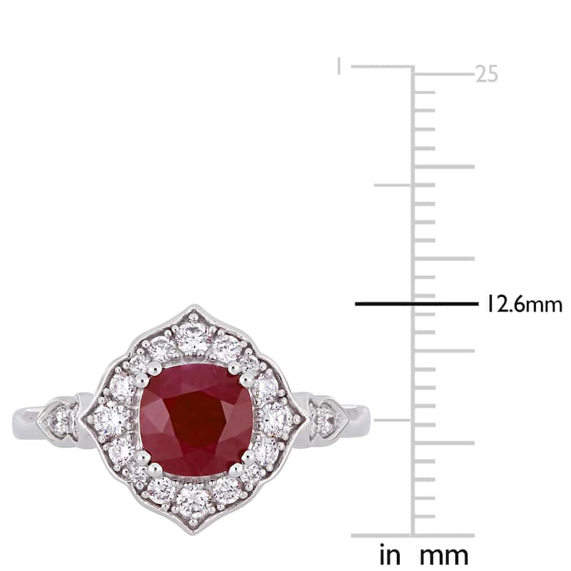 Miadora 14k White gold Ruby and 1/3ct TDW Diamond Halo Engagement Ring