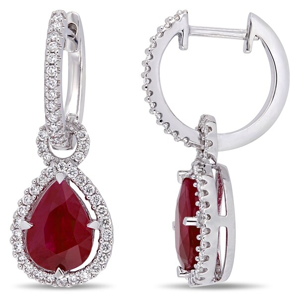 Shop Miadora 14k White Gold Ruby & 2/5ct TDW Diamond Teardrop Halo Earrings - On Sale - Free ...