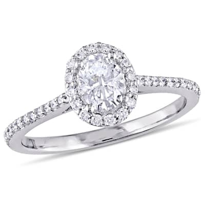 Miadora 14k White Gold 3/4ct TDW Oval-Cut Diamond Halo Engagement Ring