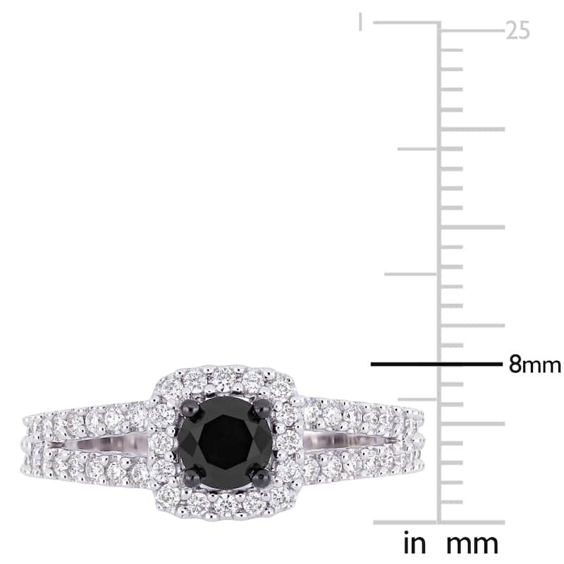 Miadora 14k White Gold 1ct TDW Black and White Diamond Halo Split Shank Engagement Ring