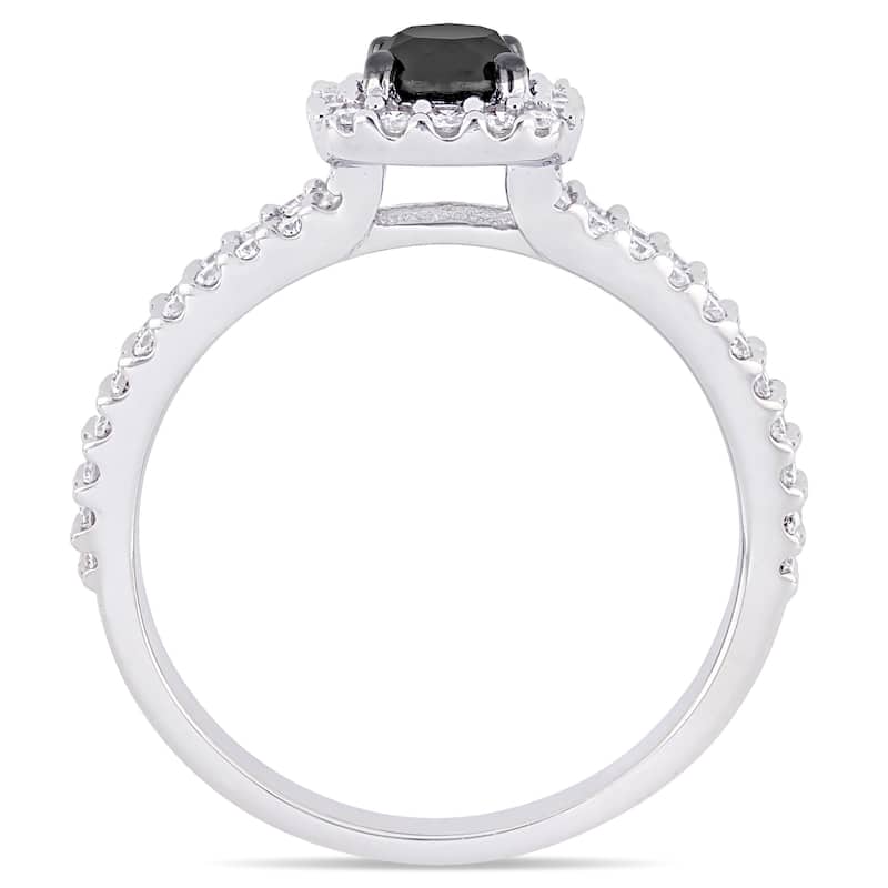Miadora 14k White Gold 1ct TDW Black and White Diamond Halo Split Shank Engagement Ring