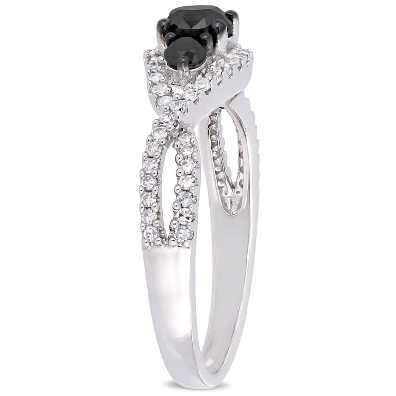 Miadora 14k White Gold 1ct TDW Black and White Diamond Crossover Engagement Ring