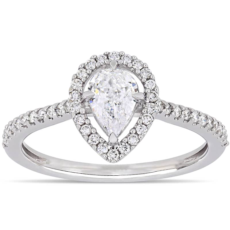 Miadora 14k White Gold 3/4ct TDW Diamond Pear and Round-Cut Floating Halo Engagement Ring