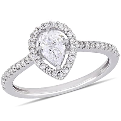 Miadora 14k White Gold 3/4ct TDW Diamond Pear and Round-Cut Floating Halo Engagement Ring