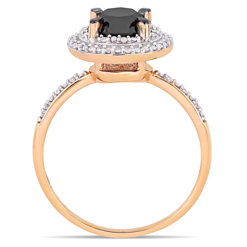 Miadora 14k Rose Gold 1 5/8ct TDW Black and White Diamond Double Halo Engagement Ring
