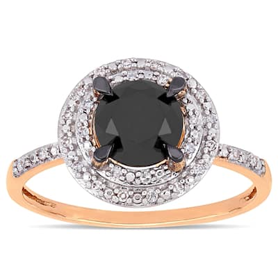 Miadora 14k Rose Gold 1 5/8ct TDW Black and White Diamond Double Halo Engagement Ring