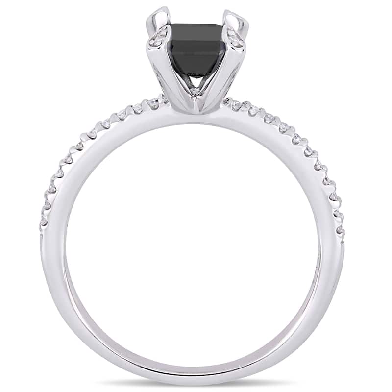 Miadora 10k White Gold 1 1/10ct TDW Emerald-cut Black and White Diamond Engagement Ring