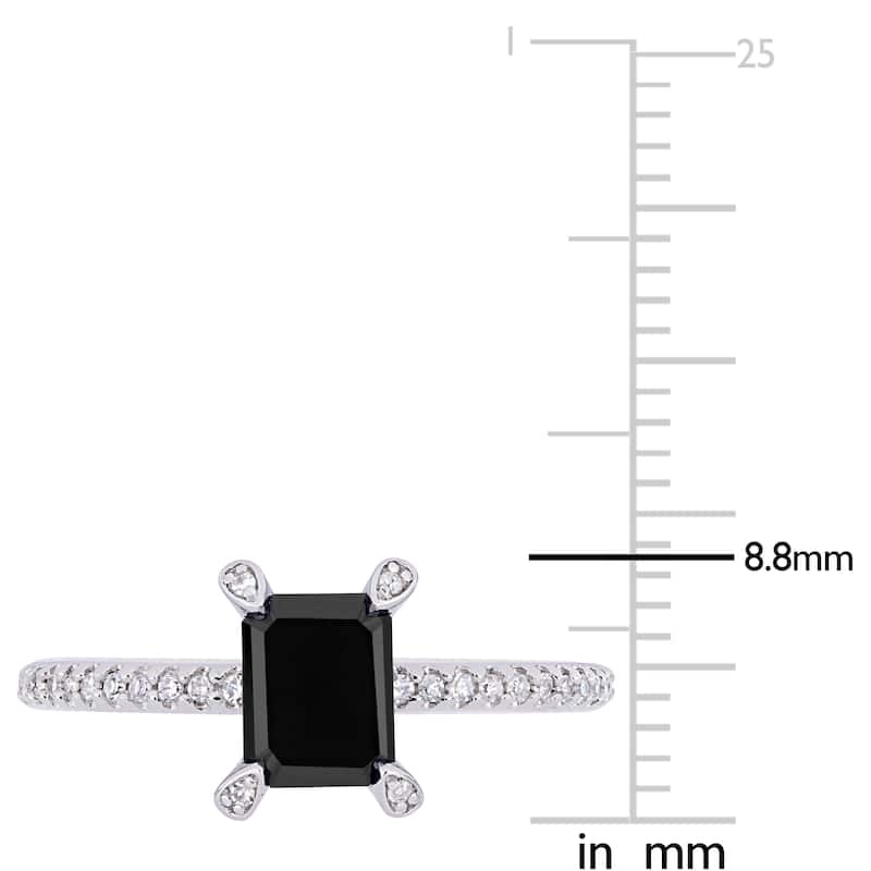 Miadora 10k White Gold 1 1/10ct TDW Emerald-cut Black and White Diamond Engagement Ring
