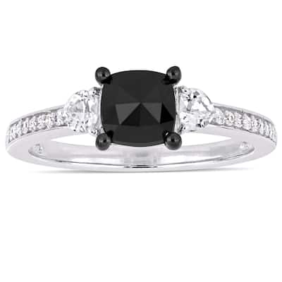 Miadora 10k White Gold 1-1/10ct TDW Black and White Diamond with White Sapphire 3-stone Engagement Ring