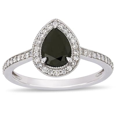 Miadora 10k White Gold 1-1/5ct TDW B&W Diamond Teardrop Halo Engagement Ring
