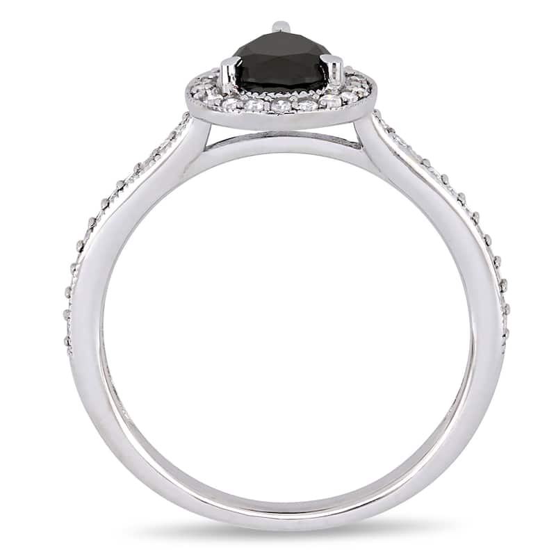 Miadora 10k White Gold 1-1/5ct TDW B&W Diamond Teardrop Halo Engagement Ring
