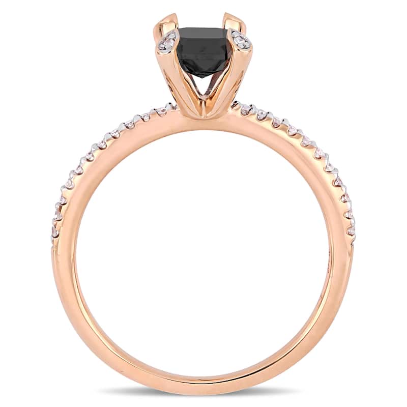 Miadora 10k Rose Gold 1 1/10ct TDW Emerald-cut Black and White Diamond Engagement Ring
