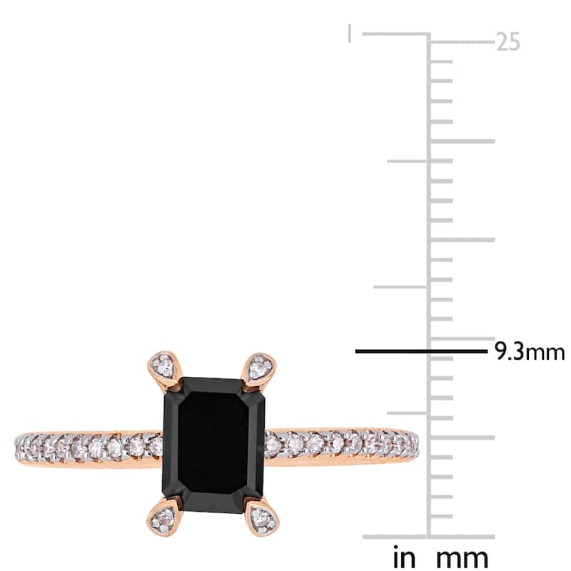 Miadora 10k Rose Gold 1 1/10ct TDW Emerald-cut Black and White Diamond Engagement Ring