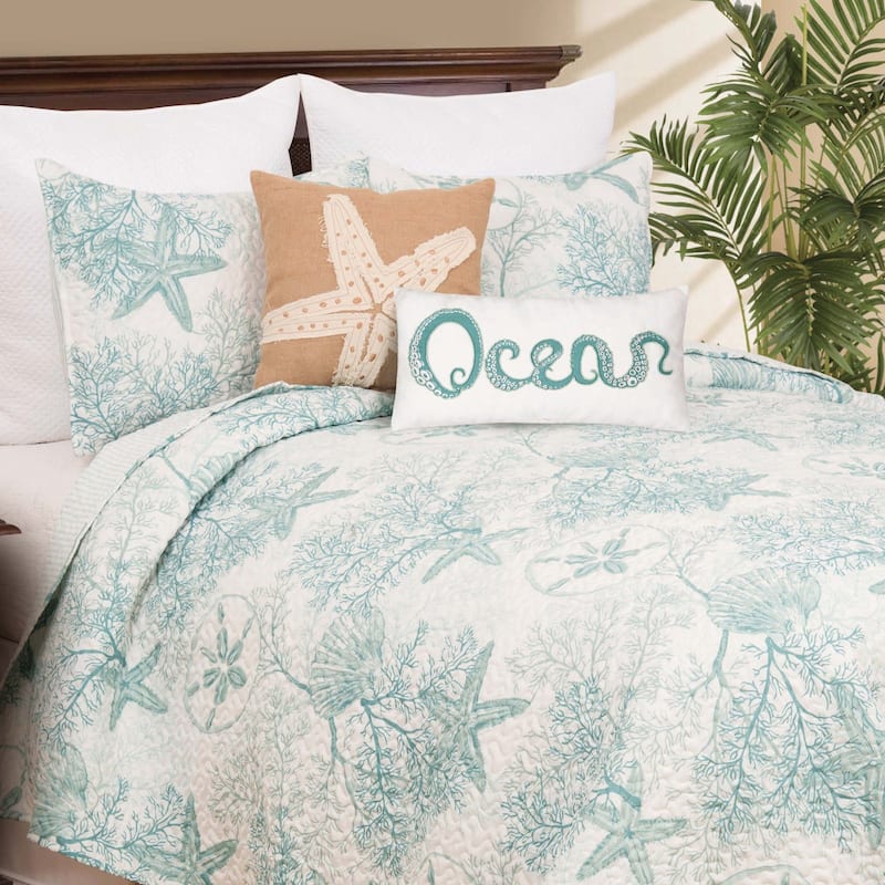 Ocean Pearl Microfiber Coastal 3 Piece Quilt Set