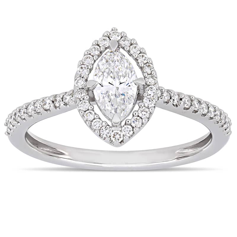 Miadora 14k White Gold 3/4ct TDW Diamond Marquise and Round-Cut Floating Halo Engagement Ring