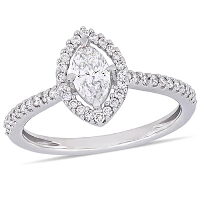 Miadora 14k White Gold 3/4ct TDW Diamond Marquise and Round-Cut Floating Halo Engagement Ring