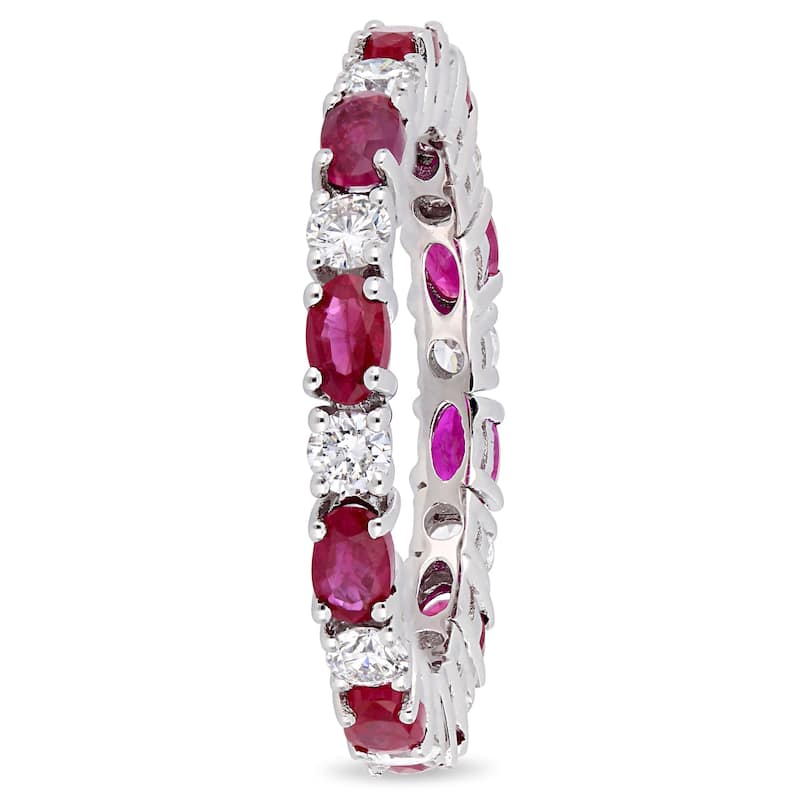 Miadora 14k White Gold Oval-Cut Ruby & 3/4ct TDW Diamond Stackable Eternity Ring