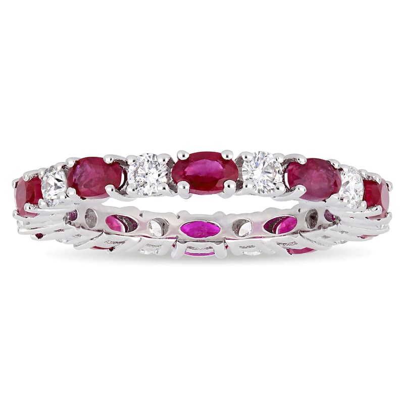 Miadora 14k White Gold Oval-Cut Ruby & 3/4ct TDW Diamond Stackable Eternity Ring
