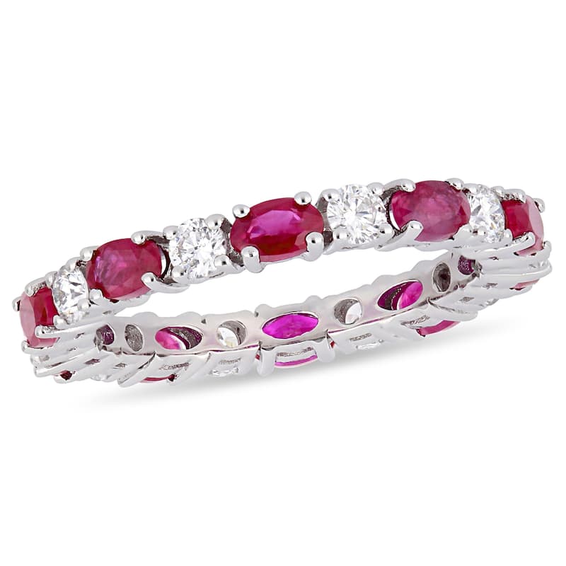 Miadora 14k White Gold Oval-Cut Ruby & 3/4ct TDW Diamond Stackable Eternity Ring