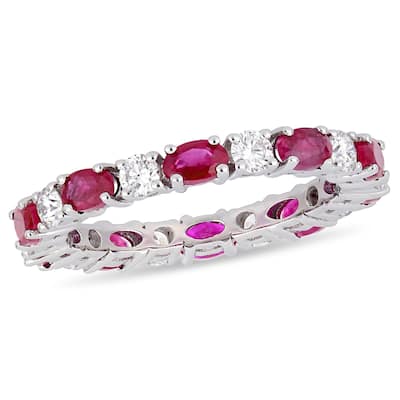 Miadora 14k White Gold Oval-Cut Ruby & 3/4ct TDW Diamond Stackable Eternity Ring
