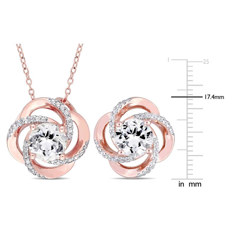 Miadora Rose Plated Sterling Silver White Topaz Floral Swirl Stud Earrings and Necklace Set