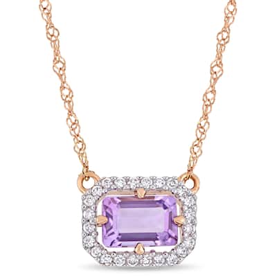 Miadora 14k Rose Gold Amethyst and 1/10ct TDW Diamond Halo Station Necklace