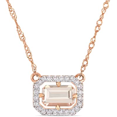 Miadora 14k Rose Gold Morganite and 1/10ct TDW Diamond Halo Station Necklace