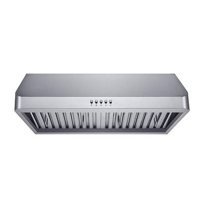 Winflo 30" 298 CFM Ductecd Stainless Steel Under Cabinet Range Hood with Baffle Filters, LED lights and 3 Speed Push Buttons