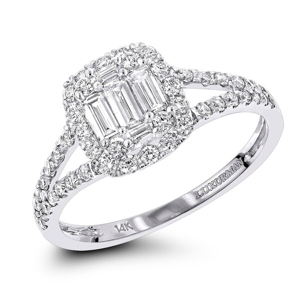 Shop Affordable 14k Gold Baguette Round Diamond Halo Engagement Ring