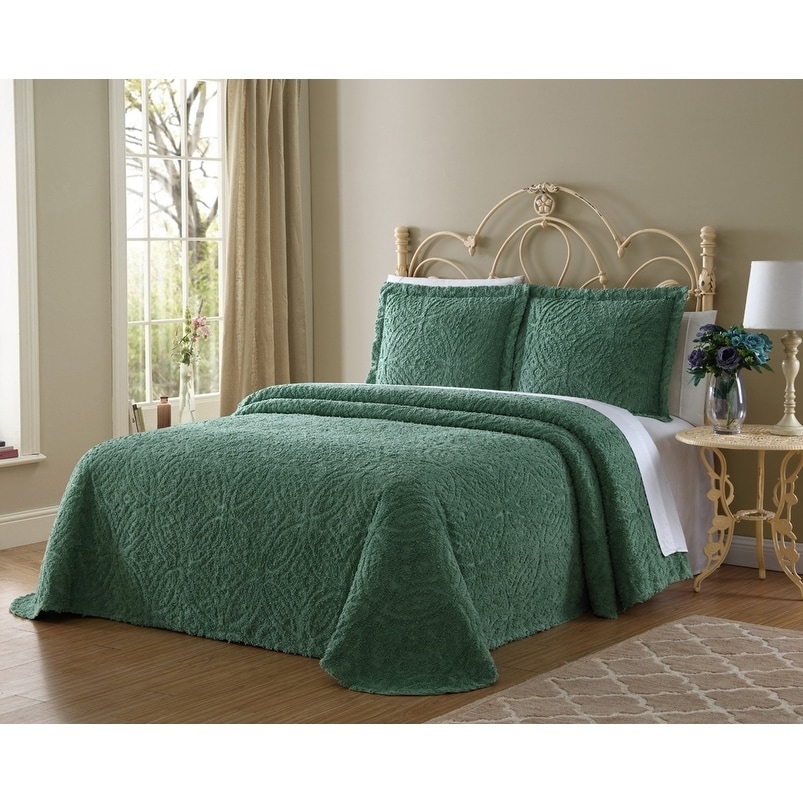 in White Twin Wedding Ring Tufted Chenille Bedspread