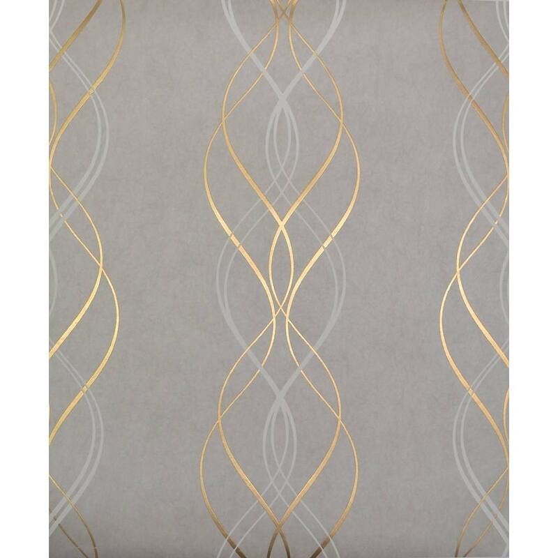 Cooper Aurora 56.9 Square Foot Geometric Modern Wallpaper - Grey/Gold