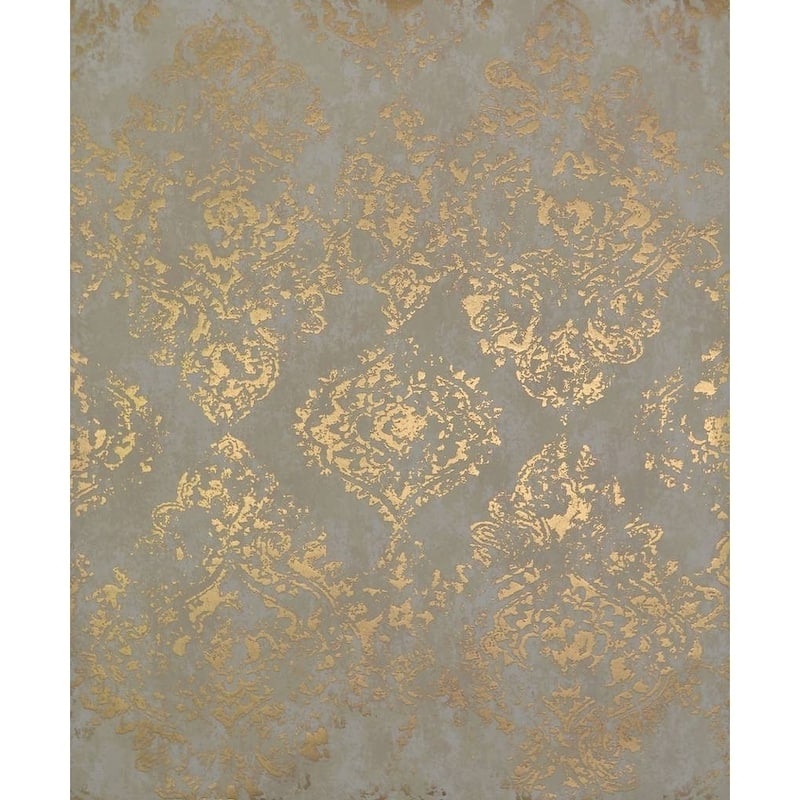 Cooper Stargazer Damask Pattern 56.9-Square Foot Wallpaper - 20.8 In. x 32.8 Ft. = 56.9 Sq. Ft. - almond/gold
