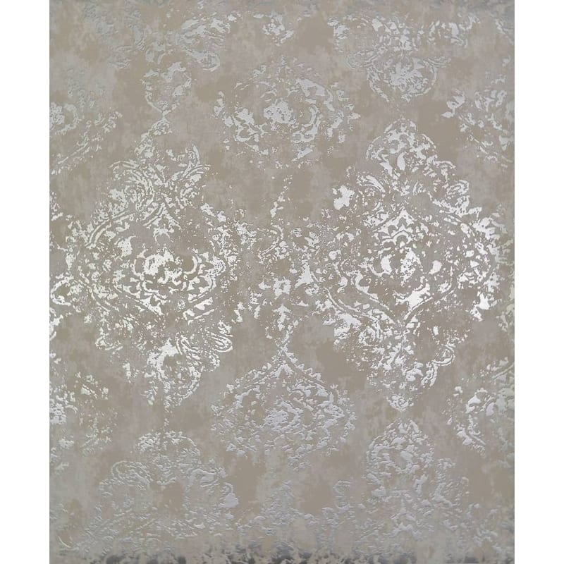 Cooper Stargazer Damask Pattern 56.9-Square Foot Wallpaper - 20.8 In. x 32.8 Ft. = 56.9 Sq. Ft. - White/Silver