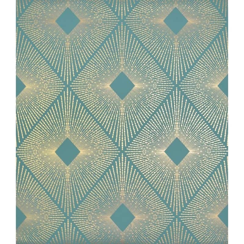 Cooper Harlowe 56.9 Square Foot Glam Metallic Look Geometric Wallpaper - 20.8 In. x 32.8 Ft. = 56.9 Sq. Ft. - Teal/Gold