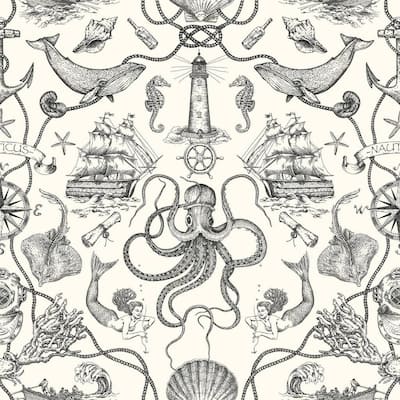 Biscayne Deep Sea Toile Wallpaper 20.5 In x 33 Ft