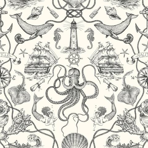 Biscayne Deep Sea Toile Wallpaper 20.5 In x 33 Ft