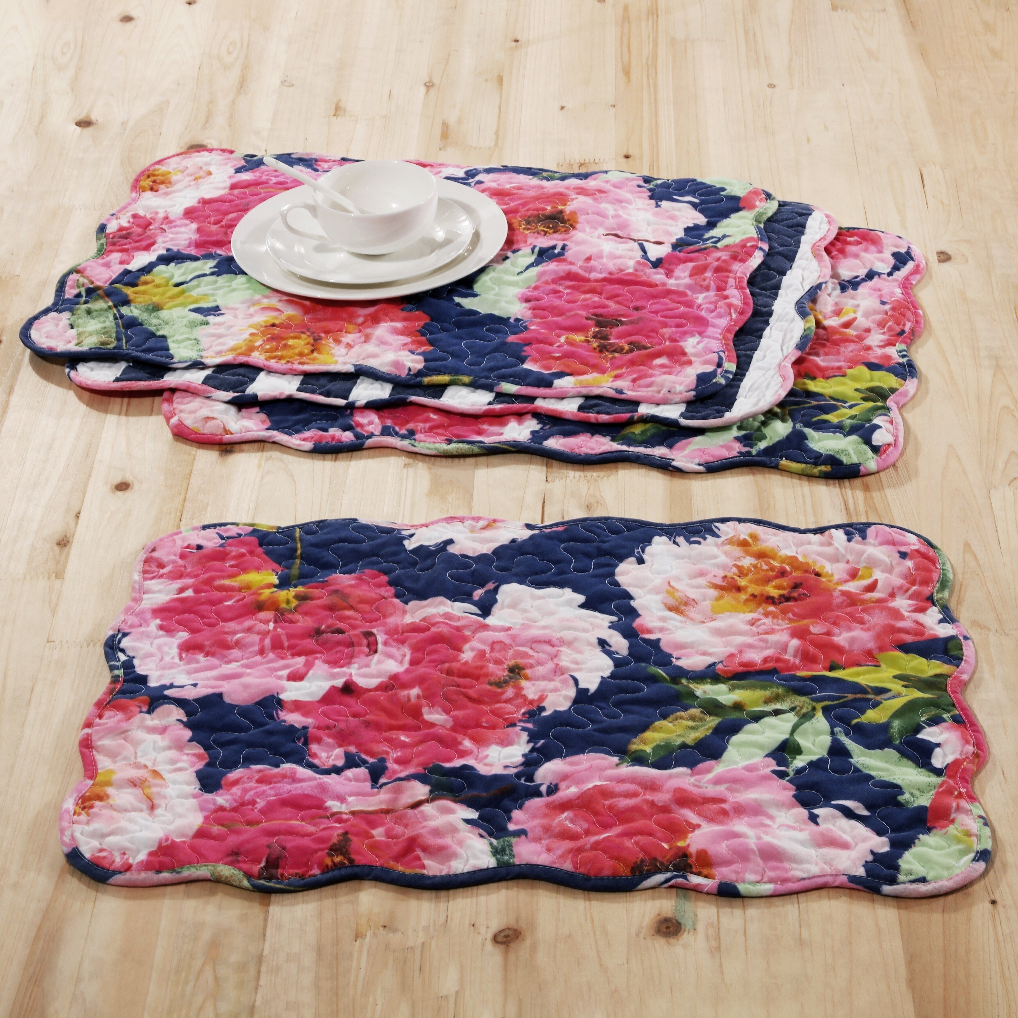Barefoot Bungalow Peony Posy Navy Reversible 4 Piece Quilted Barefoot Bungalow Peony Posy Navy