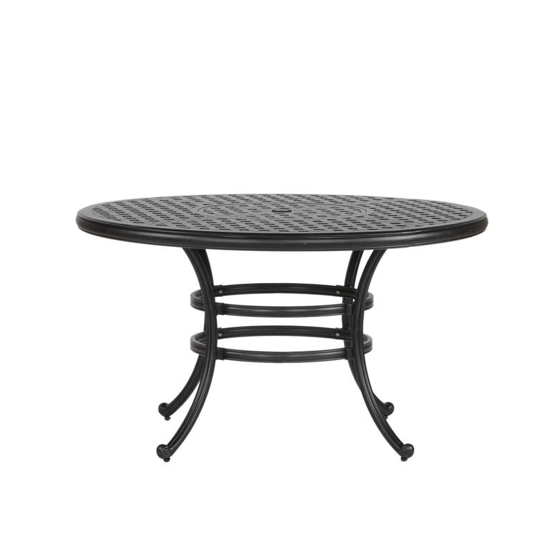 South Ponto Sling Black Aluminum 52-inch Round Dining Table with 4 Beige/Black Chairs