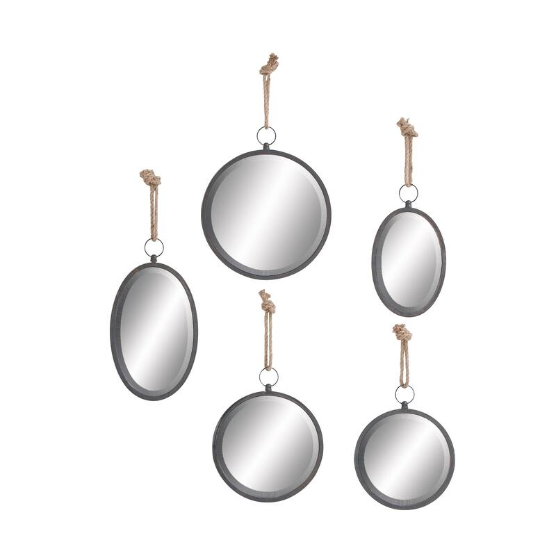 Gray Metal Room Wall Mirror with Hanging Rope (Set of 5) - Brown/Grey