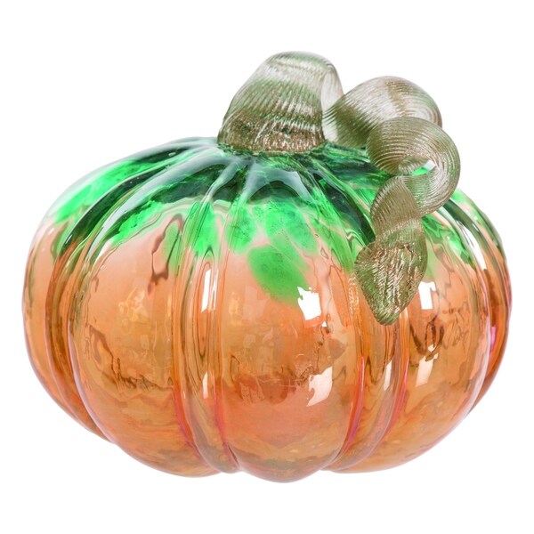 New 7" Hand Blown Art Glass Pumpkin Sculpture Fall Dark Green Harvest 