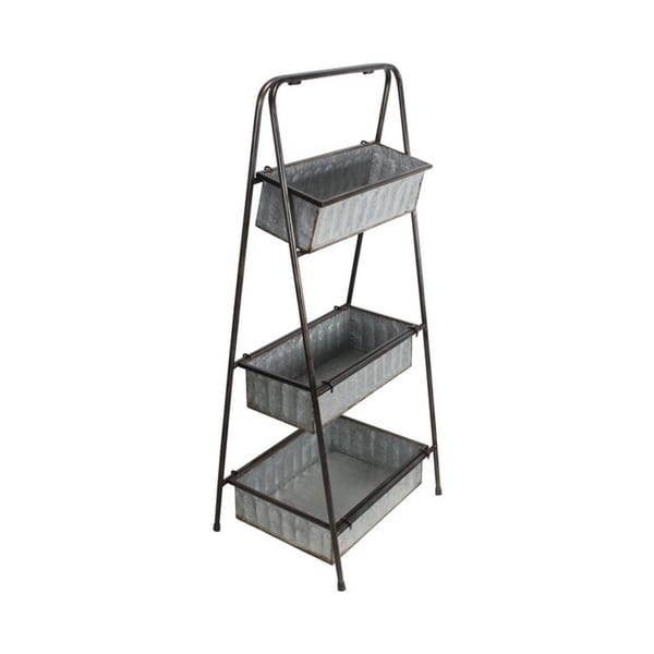 Cheung's Handmade 3 Tier Folding Metal Stand with Removable Shelf - Gray