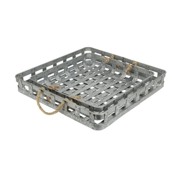 Cheung S Set Of 2 Handmade Galvanized Metal Tray With Rope Set Of 2 Handmade Galvanized Metal Tray