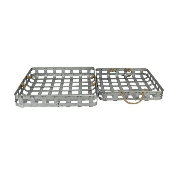 Cheung S Set Of 2 Handmade Galvanized Metal Tray With Rope Set Of 2 Handmade Galvanized Metal Tray