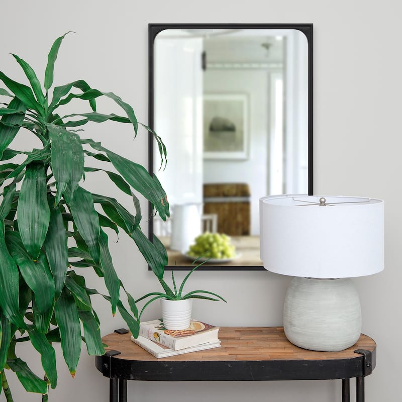 Porch & Den Bald Peak Black Powder-coated Basswood and Gesso Rectangular Framed Mirror