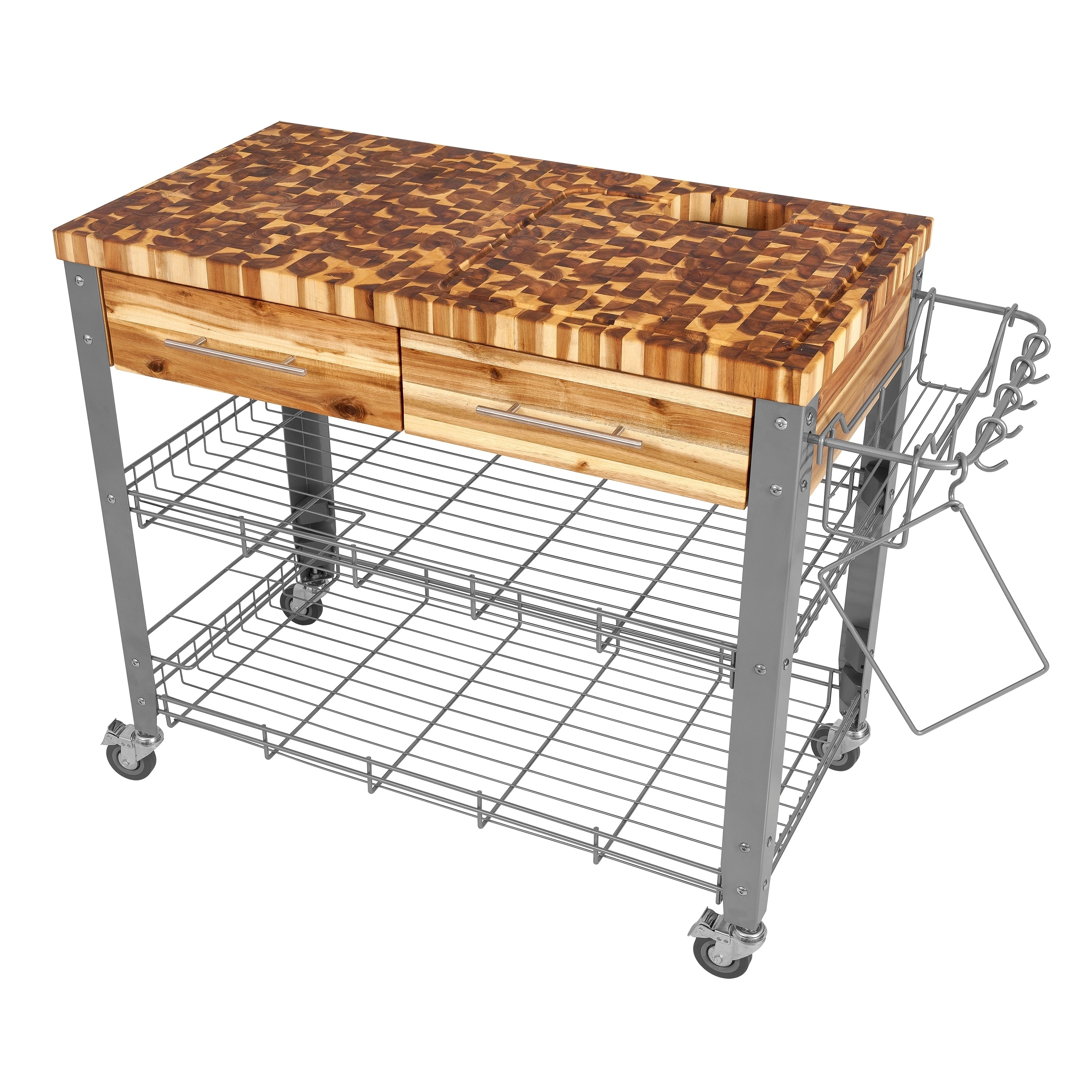 Stainless Steel and Wood Indoor Kitchen Cart Thick Butcher Block 3191