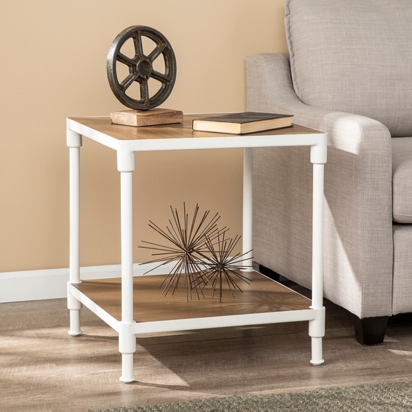 Lavra Industrial Square End Table w/ Storage Shelf