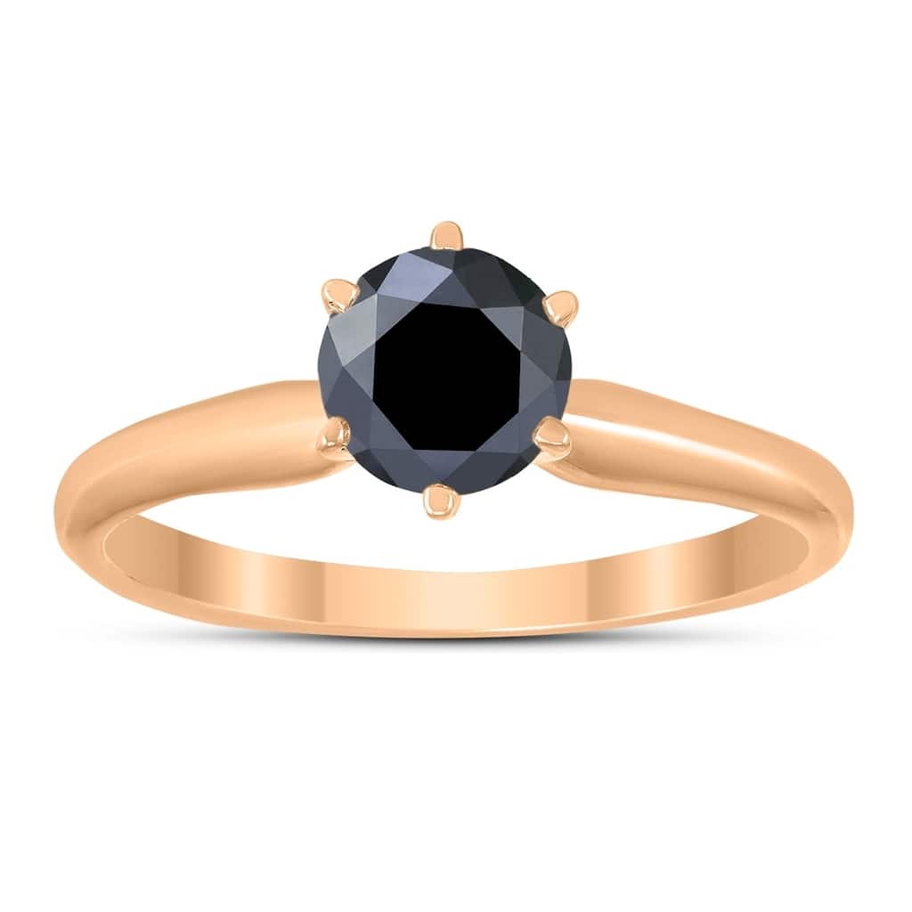 1/2 Carat Round Black Diamond Solitaire Ring in 14K Rose Gold