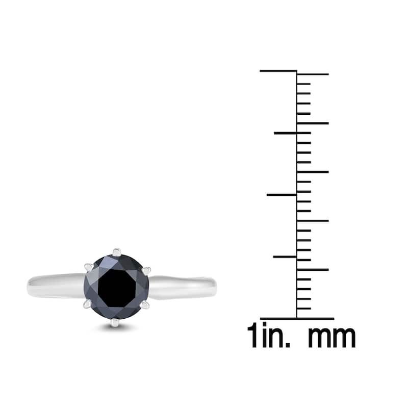 1 Carat Round Black Diamond Solitaire Ring in 14K White Gold