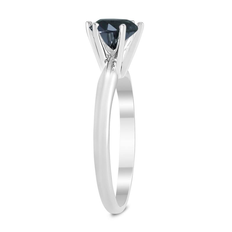 1 Carat Round Black Diamond Solitaire Ring in 14K White Gold